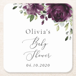 Purple Flowers, Plum Flowers, Boho, Baby Shower スクエアペーパーコースター