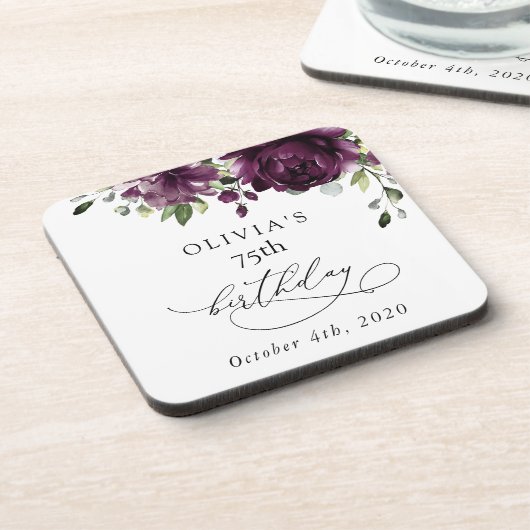 Purple Flowers, Plum Flowers, Boho, Birthday コースター (左側)