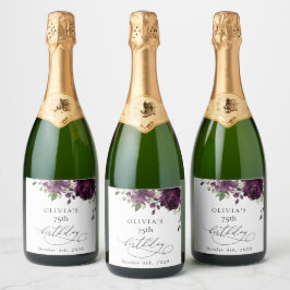 Purple Flowers, Plum Flowers, Boho, Birthday スパークリングワインラベル