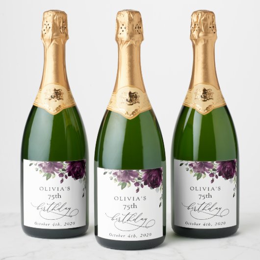 Purple Flowers, Plum Flowers, Boho, Birthday スパークリングワインラベル (ボトル)