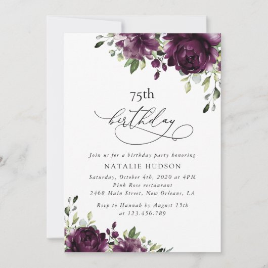 Purple Flowers, Plum Flowers, Boho, Birthday 招待状 (正面)