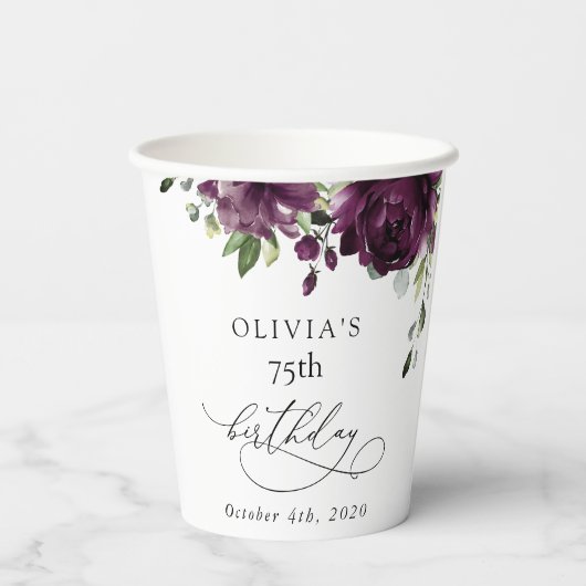 Purple Flowers, Plum Flowers, Boho, Birthday 紙コップ (裏面)