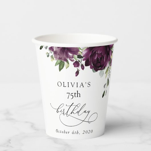 Purple Flowers, Plum Flowers, Boho, Birthday 紙コップ (正面)