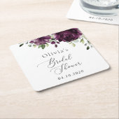 Purple Flowers, Plum Flowers, Boho, Bridal Shower スクエアペーパーコースター (アングル)