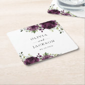 Purple Flowers, Plum Flowers, Boho, Floral Wedding スクエアペーパーコースター (アングル)