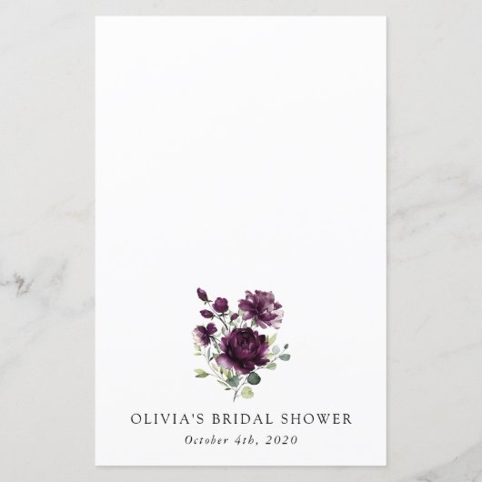 Purple Flowers, Plum Flowers, Bridal Shower Menu (裏面)