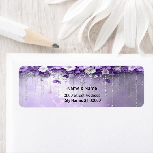 Purple Flowers Return Address Label ラベル (インサイチュ)