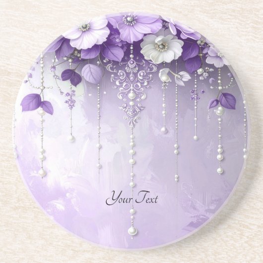 Purple Flowers Sandstone Coaster コースター (正面)