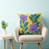Purple Flowers & Teal Leaves on Yellow Background クッション (椅子)