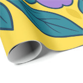 Purple Flowers & Teal Leaves on Yellow Background ラッピングペーパー (ロールコーナー)