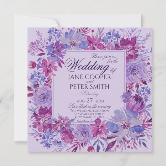 Purple flowers Wedding Invitation 招待状 (正面)