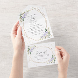Purple Flowers, White Flowers, Boho, Baby Shower オールインワン招待状