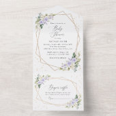 Purple Flowers, White Flowers, Boho, Baby Shower オールインワン招待状 (内側)