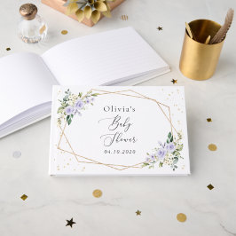 Purple Flowers, White Flowers, Boho, Baby Shower ゲストブック