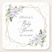 Purple Flowers, White Flowers, Boho, Baby Shower スクエアペーパーコースター (正面)