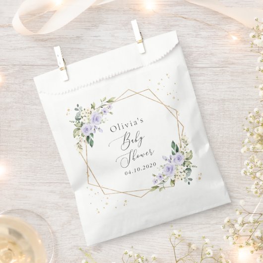 Purple Flowers, White Flowers, Boho, Baby Shower フェイバーバッグ (クリップ留めされた状態)