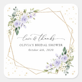 Purple Flowers, White Flowers, Boho, Bridal Shower スクエアシール