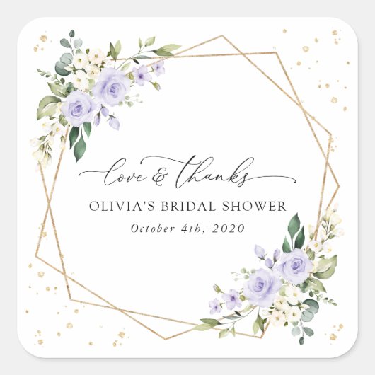 Purple Flowers, White Flowers, Boho, Bridal Shower スクエアシール (正面)