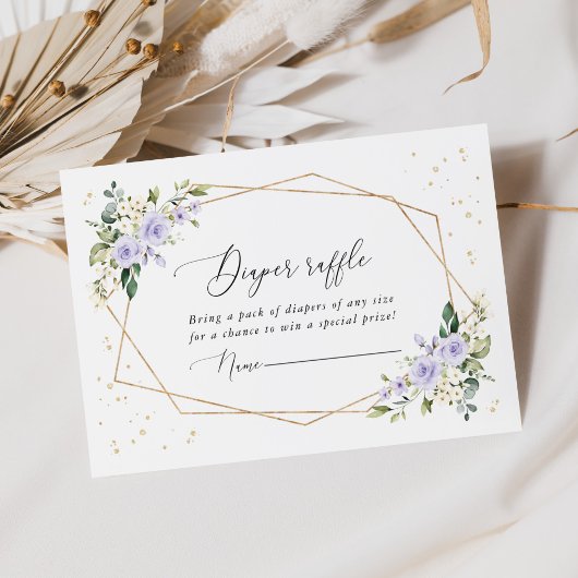 Purple Flowers, White Flowers, Boho, Diaper Raffle エンクロージャーカード