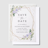 Purple Flowers, White Flowers, Boho, Save The Date ベラム紙招待状 (オフセット)