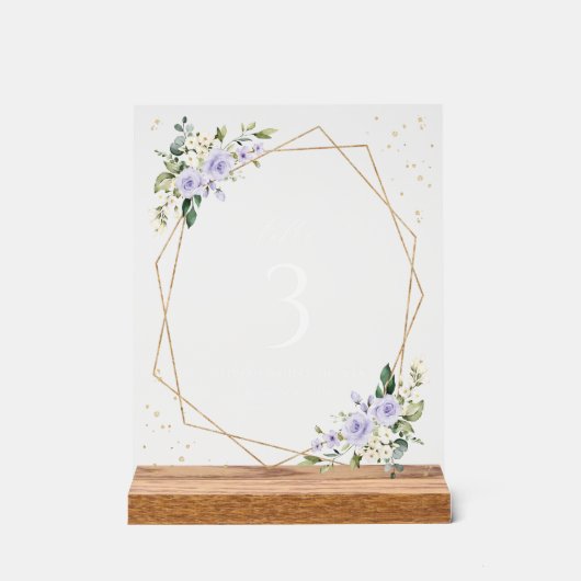 Purple Flowers, White Flowers, Boho, Table Numbers アクリルサイン (正面)