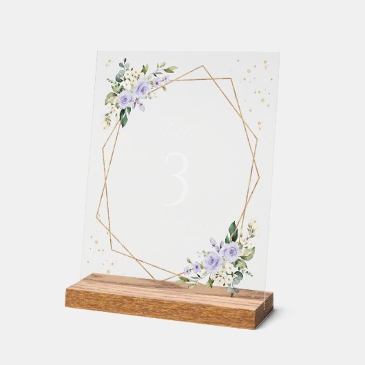 Purple Flowers, White Flowers, Boho, Table Numbers アクリルサイン (傾斜)