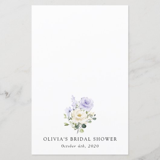 Purple Flowers, White Flowers, Bridal Shower Menu (裏面)