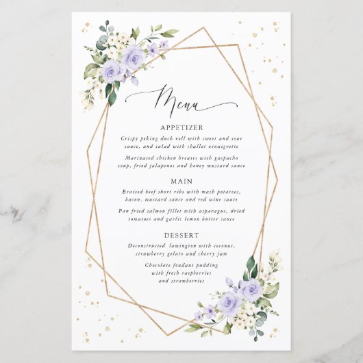 Purple Flowers, White Flowers, Bridal Shower Menu (正面)