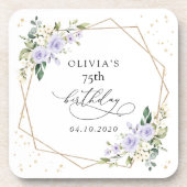 Purple Flowers, White Flowers, Greenery, Birthday コースター (正面)