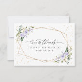 Purple Flowers, White Flowers, Greenery, Birthday サンキューカード (正面)