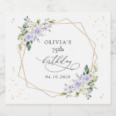 Purple Flowers, White Flowers, Greenery, Birthday スパークリングワインラベル (シングルラベル)