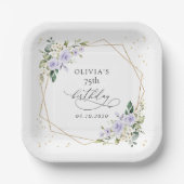 Purple Flowers, White Flowers, Greenery, Birthday ペーパープレート (正面)