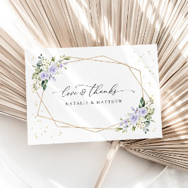 Purple Flowers, White Flowers, Greenery, Wedding サンキューカード