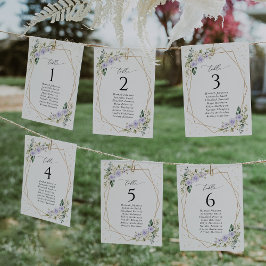 Purple Flowers, White Flowers, Seating Chart Cards