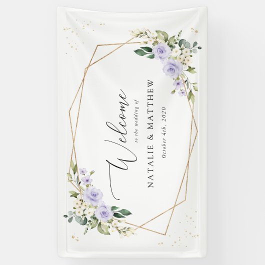 Purple Flowers, White Flowers, Wedding Welcome 横断幕 (縦)