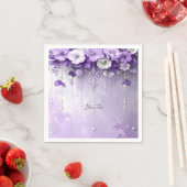 Purple Flowers with Dangling Pearls スタンダードカクテルナプキン (インサイチュ)