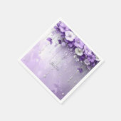 Purple Flowers with Dangling Pearls スタンダードカクテルナプキン (角)