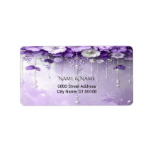 Purple Flowers with Dangling Pearls Address Label