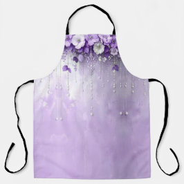 Purple Flowers with Dangling Pearls  Apron エプロン