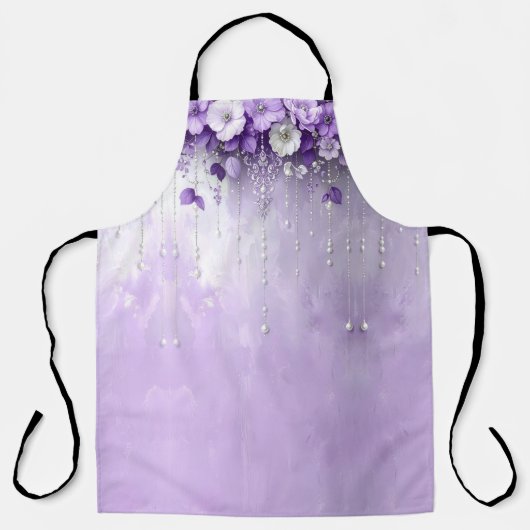 Purple Flowers with Dangling Pearls  Apron エプロン (正面)