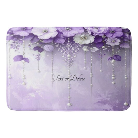 Purple Flowers with Dangling Pearls Bath Mat バスマット (正面)