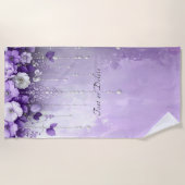 Purple Flowers with Dangling Pearls Beach Towel ビーチタオル (正面)