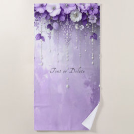 Purple Flowers with Dangling Pearls Beach Towel ビーチタオル