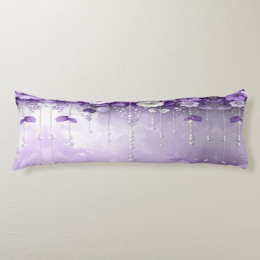 Purple Flowers with Dangling Pearls Body Pillow ボディピロー (正面)