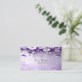 Purple Flowers with Dangling Pearls Business Card 名刺 (スタンド正面)