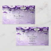 Purple Flowers with Dangling Pearls Business Card 名刺 (正面/裏面)