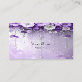 Purple Flowers with Dangling Pearls Business Card 名刺
