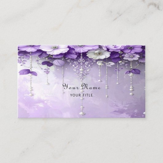 Purple Flowers with Dangling Pearls Business Card 名刺 (正面)