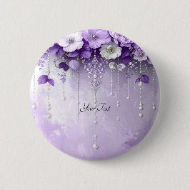 Purple Flowers with Dangling Pearls Button 缶バッジ