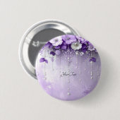 Purple Flowers with Dangling Pearls Button 缶バッジ (正面&裏面)